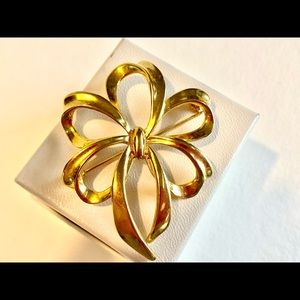 Vintage Shiny Gold-plated Ribbon Bow Brooch Broach Pin